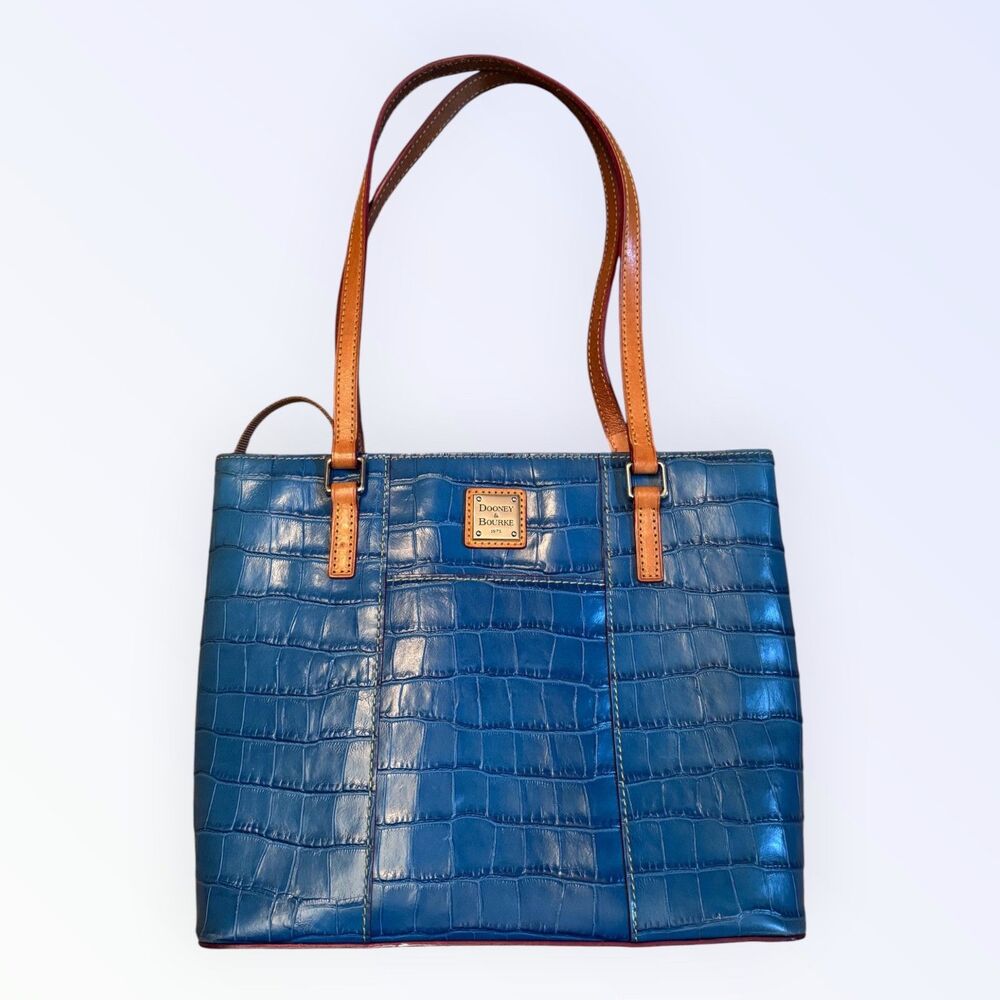 Dooney & Bourke Small Lexington Tote Blue Croc Embossed Leather Shoulder Bag Y2K